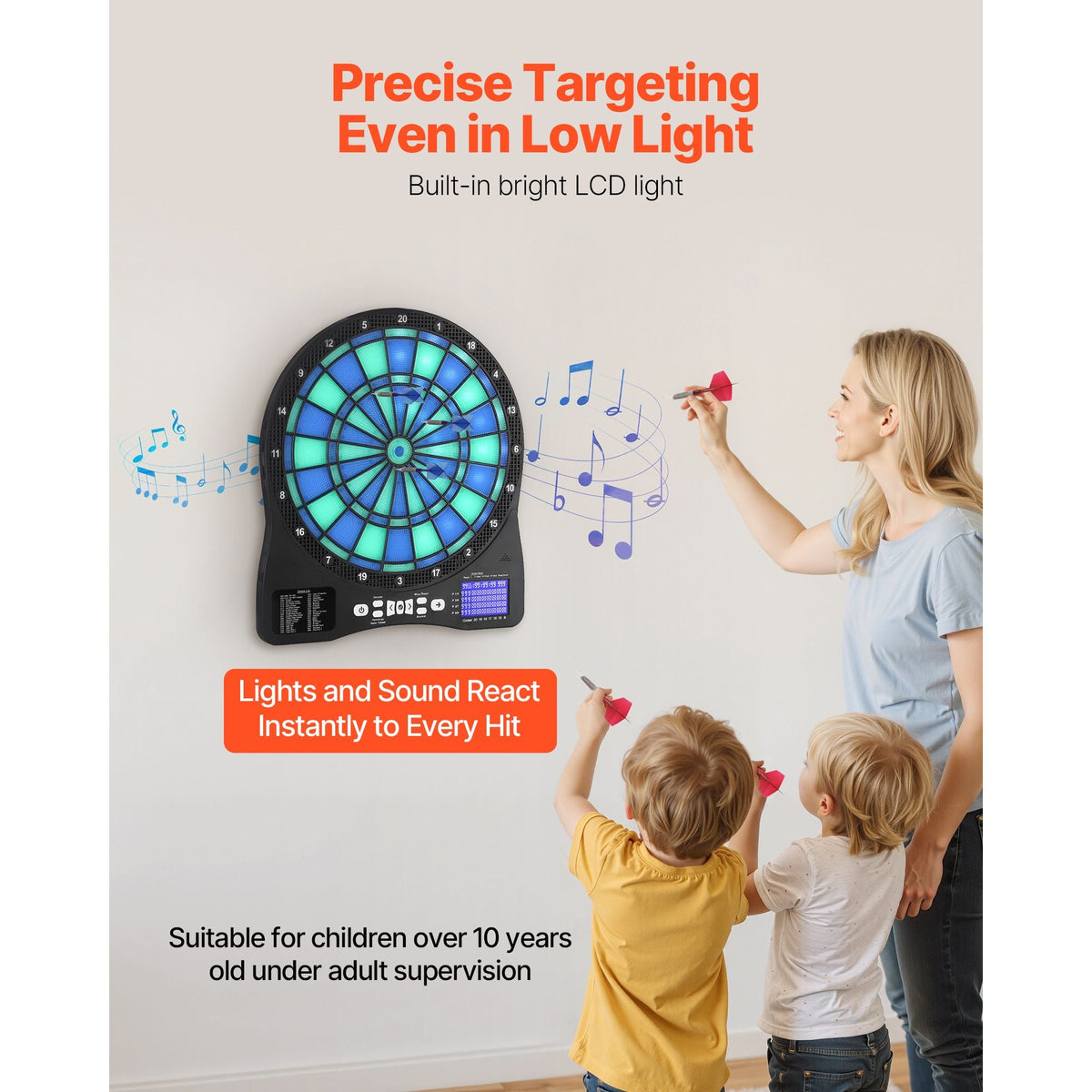 Electronic Dart Board, LED-Illuminated Target Dartboard with 48 Games & 500+ Variations, Includes 6 Dart Shafts with Flights & 50 Soft Tips, Cricket Scoring LCD Screen - Supports Up to 8 Players
