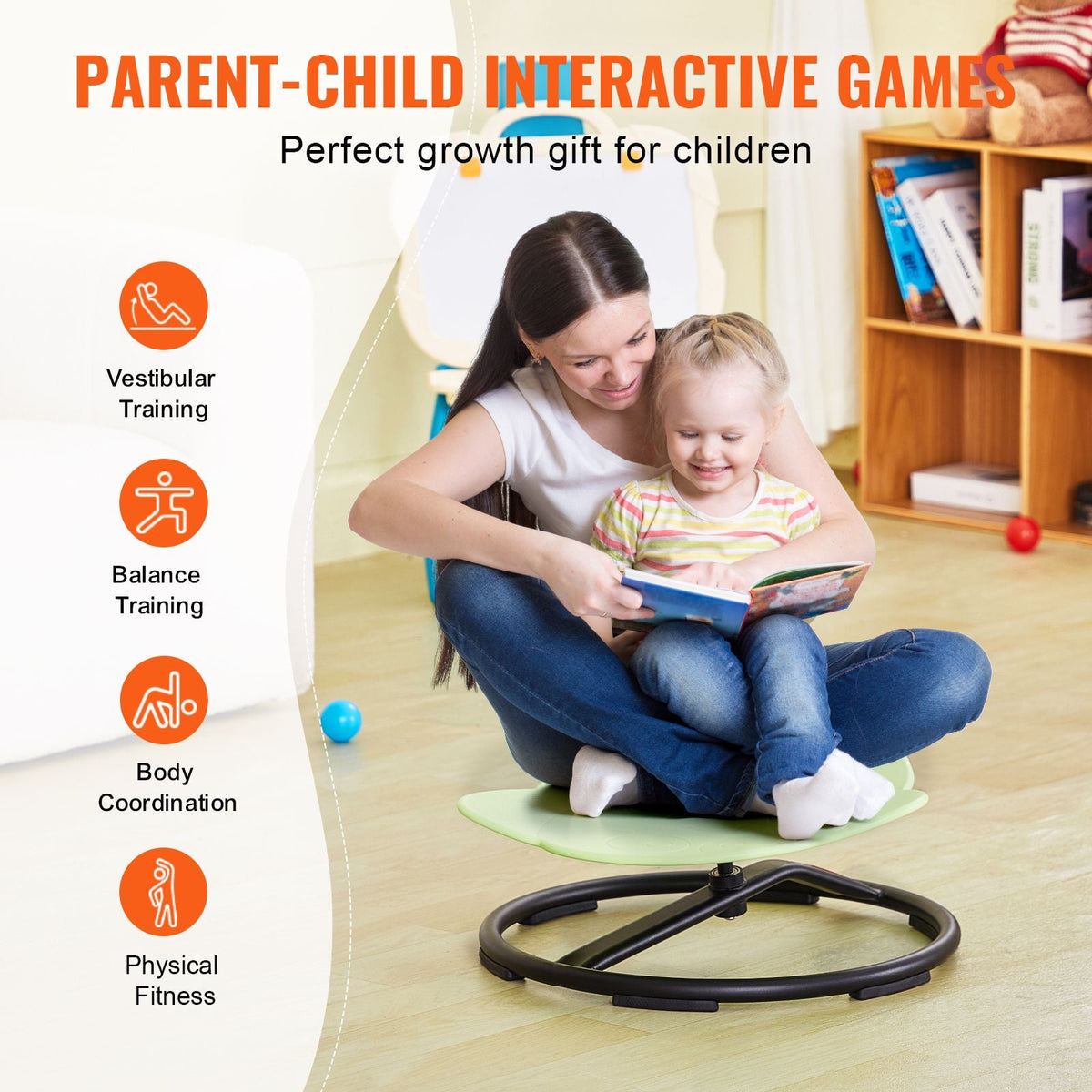 Elephant Kids Swivel Chair, 220 LBS Capacity, 360° Spinning Chair, Autistic Kids Sensory Toy Chair with Non-Slip Metal Base, Toddler Sit and Spin Chair for Coordination Balance Focus Green