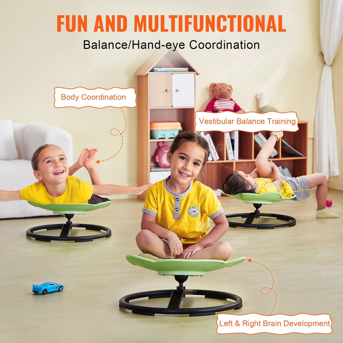 Elephant Kids Swivel Chair, 220 LBS Capacity, 360° Spinning Chair, Autistic Kids Sensory Toy Chair with Non-Slip Metal Base, Toddler Sit and Spin Chair for Coordination Balance Focus Green