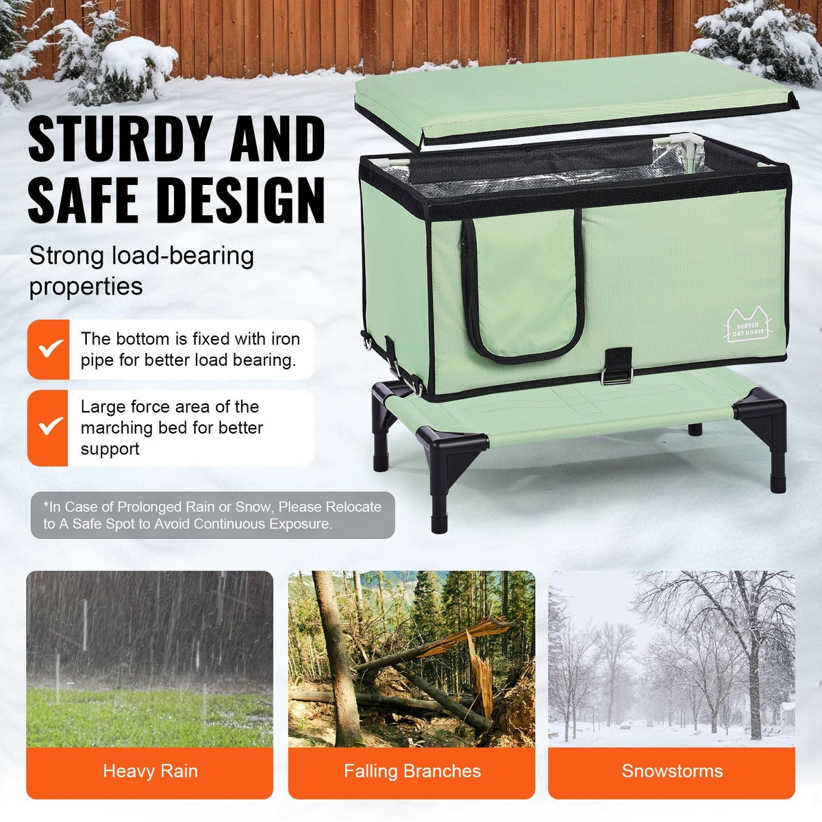 Elevated Heated Cat House, Cuboid Kitty Shelter with Adjustable Temperature and Timer, 900D Oxford Cloth Foldable Cat Shelter with Heated Pad for Winter to Stay Warm and Cozy, Green (Middle)