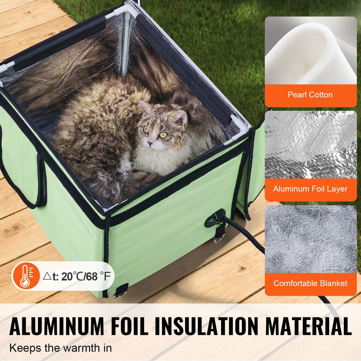 Elevated Heated Cat House, Cuboid Kitty Shelter with Adjustable Temperature and Timer, 900D Oxford Cloth Foldable Cat Shelter with Heated Pad for Winter to Stay Warm and Cozy, Green (Small)
