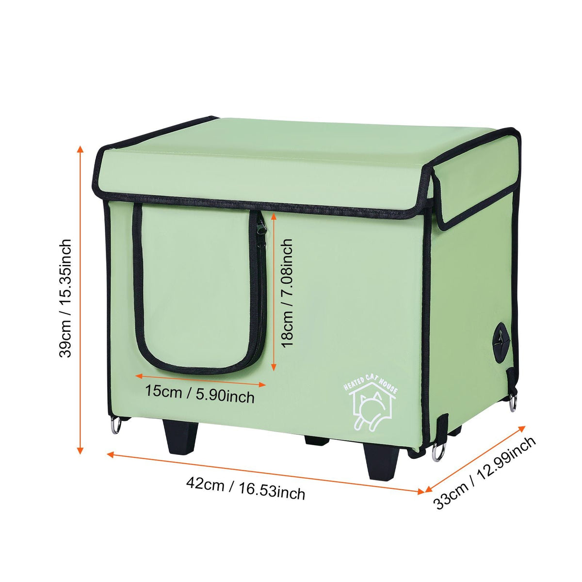 Elevated Heated Cat House, Cuboid Kitty Shelter with Adjustable Temperature and Timer, 900D Oxford Cloth Foldable Cat Shelter with Heated Pad for Winter to Stay Warm and Cozy, Green (Small)