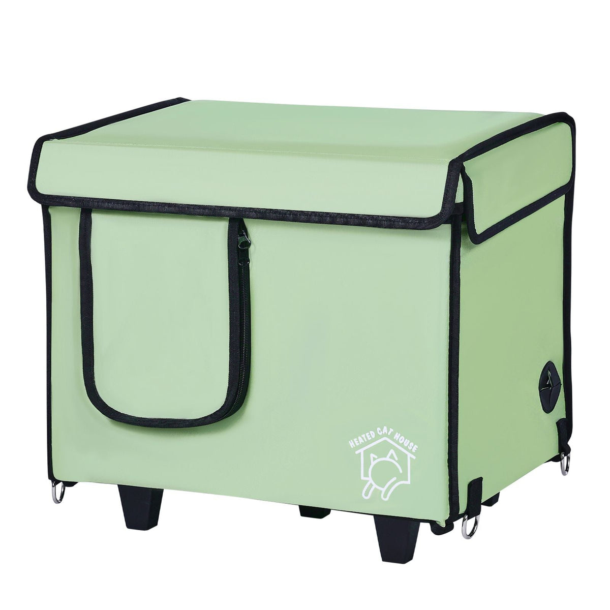 Elevated Heated Cat House, Cuboid Kitty Shelter with Adjustable Temperature and Timer, 900D Oxford Cloth Foldable Cat Shelter with Heated Pad for Winter to Stay Warm and Cozy, Green (Small)