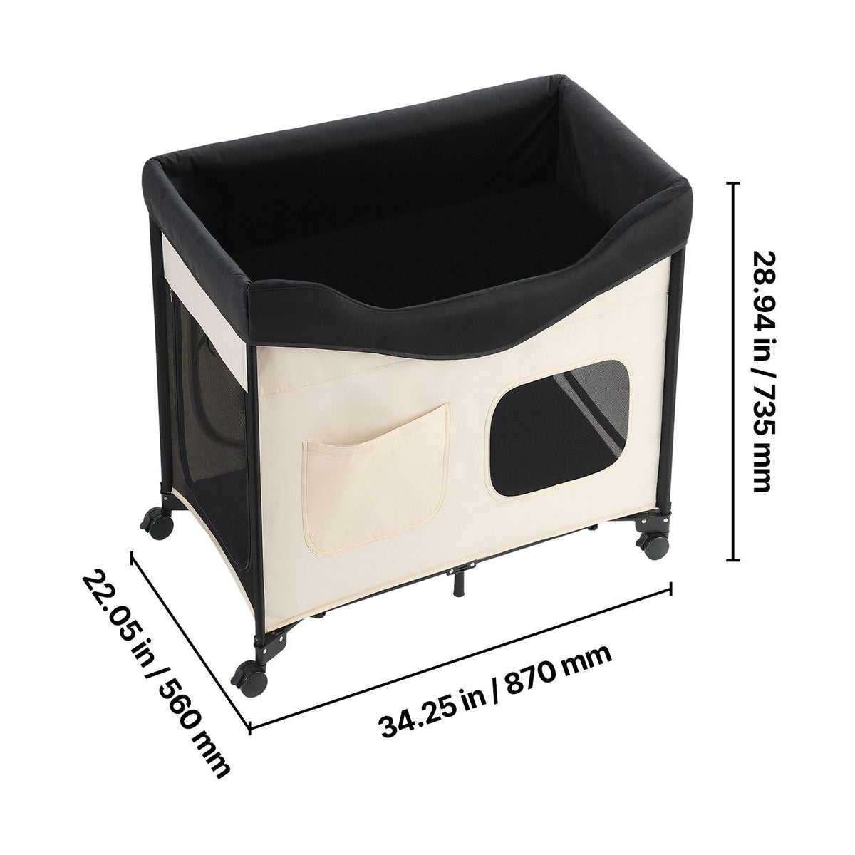 Elevated Lounge Pet Bed, Foldable Bunk Dog Bed with 600D Oxford Cloth and Dutch Velvet, Portable Raised Cot with Wheels, Side Storage Bags, and Carry Bag for Cats & Dogs, L, Beige