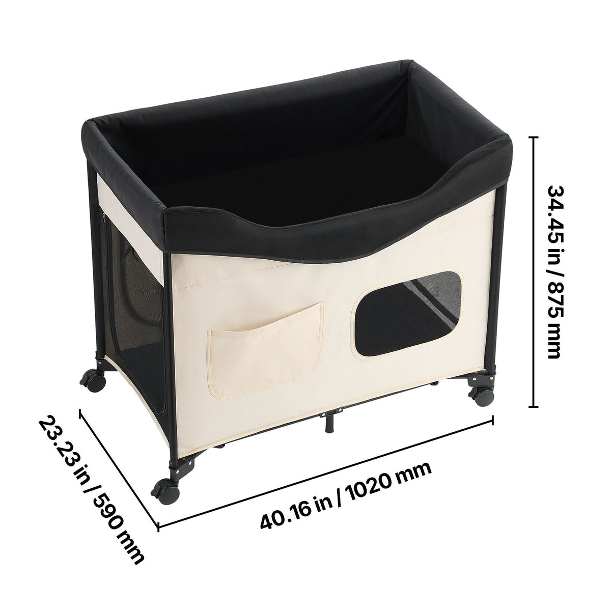 Elevated Lounge Pet Bed, Foldable Bunk Dog Bed with 600D Oxford Cloth and Dutch Velvet, Portable Raised Cot with Wheels, Side Storage Bags, and Carry Bag for Cats & Dogs, XL, Beige