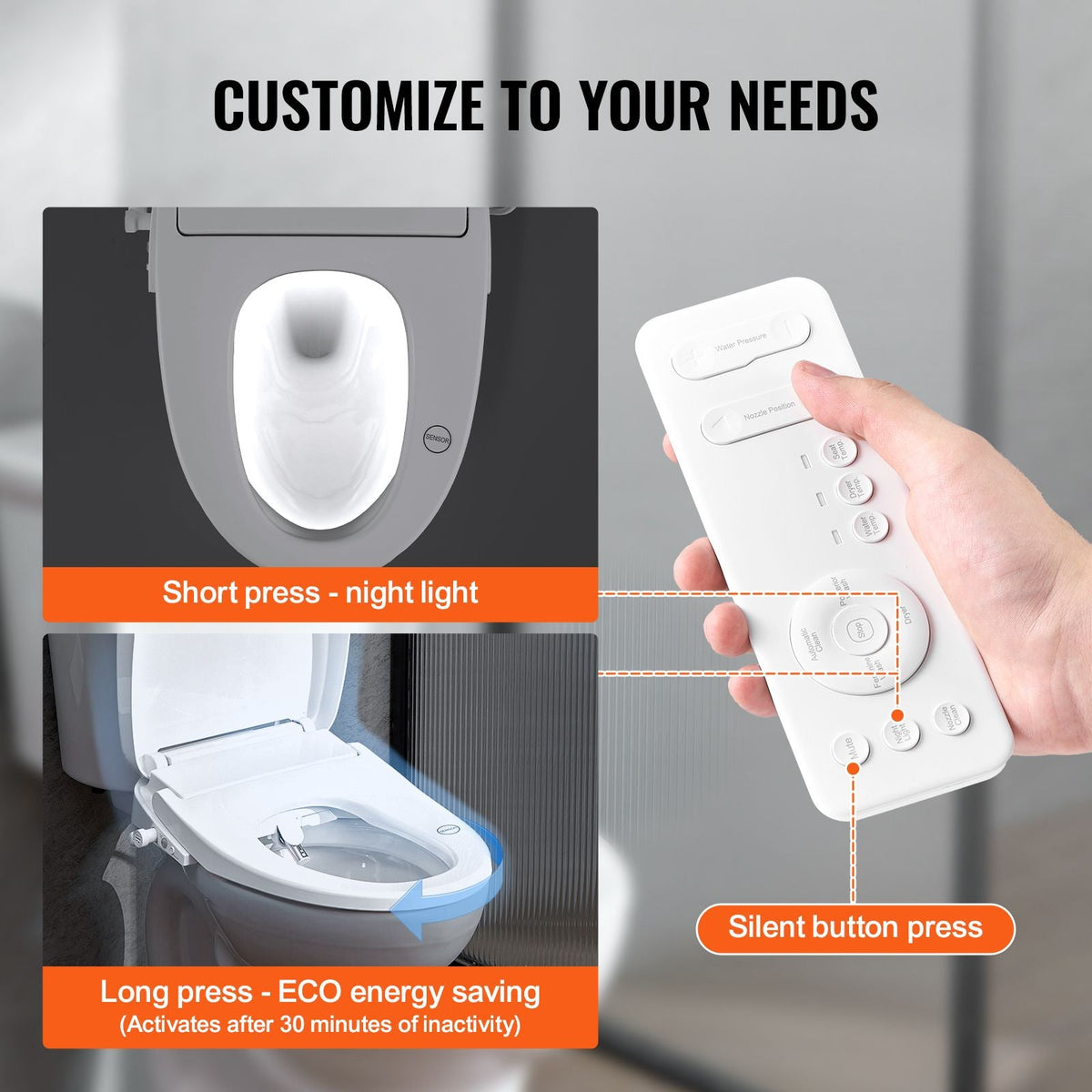 Elongated Bidet Toilet Seat, Remote Control Smart Toilet Seat for Existing Toilets, Electric Bidet Toilet Seat with Slow Close, Night Light, Self Cleaning, Air Dryer, Easy Installation, White