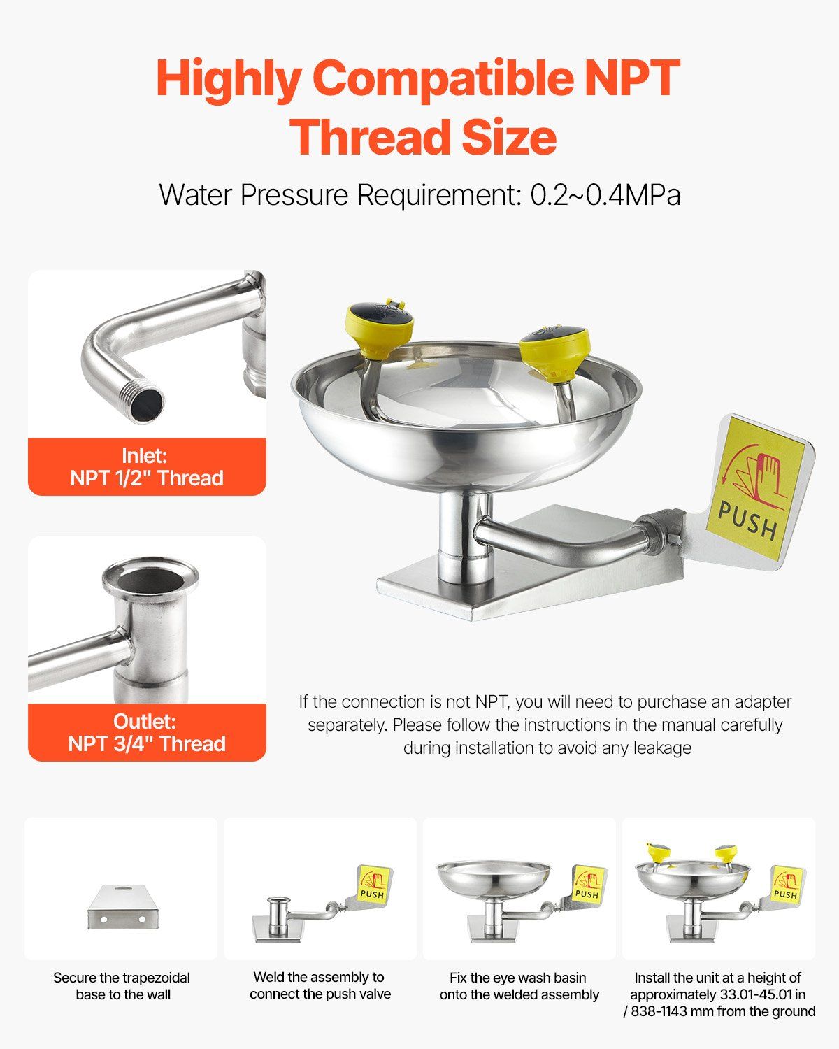 Emergency Eye Wash Station, Stainless Steel Wall-Mounted Eyewash Unit, First Aid Eye Wash Sink 16.14 x 12.99 x 9.45 Inches, Ideal for Laboratories, Factories, Schools, Construction Sites