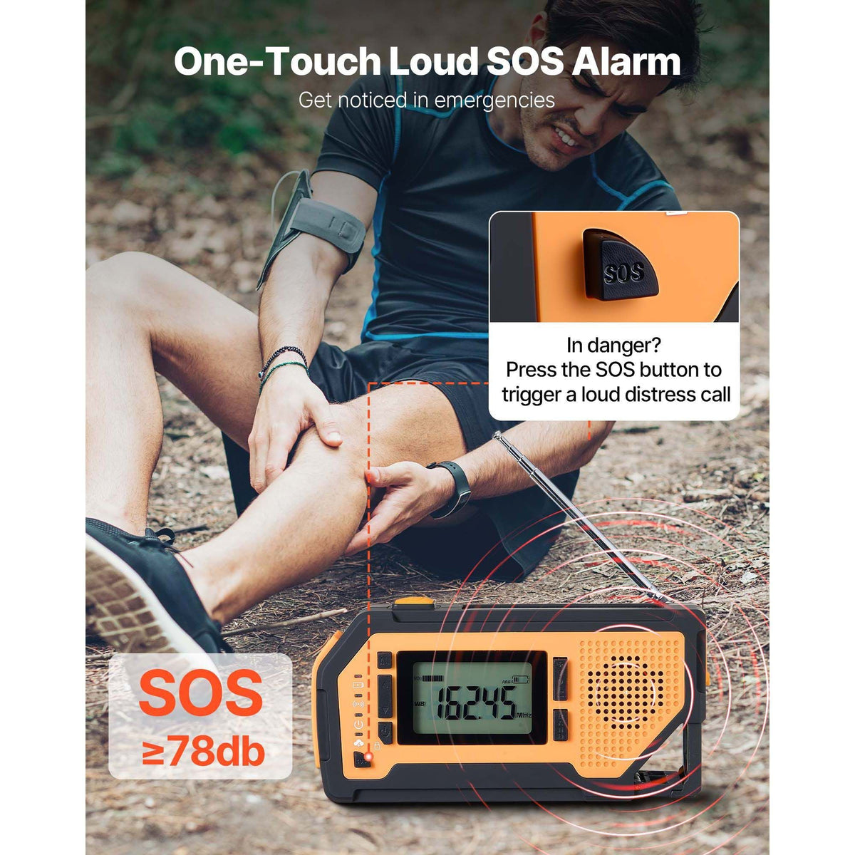 Emergency Weather Radio, 2000mAh Battery, FM/AM/WB/NOAA Alert Solar Hand Crank Emergency Radio, with USB Charging Cable, SOS Alarm and Flashlight, Portable for Outdoor Emergencies, Camping