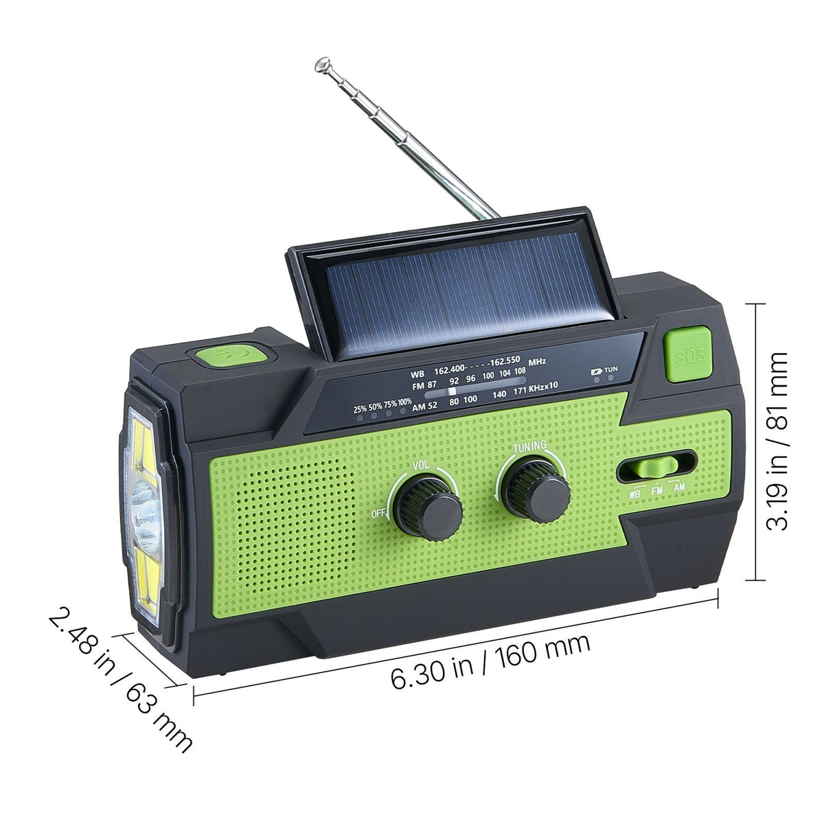 Emergency Weather Radio, 4000mAh Battery, FM/AM/WB/NOAA Alert Solar Hand Crank Emergency Radio, with USB Charging Cable, SOS Alarm and Flashlight, Portable for Outdoor Emergencies, Camping
