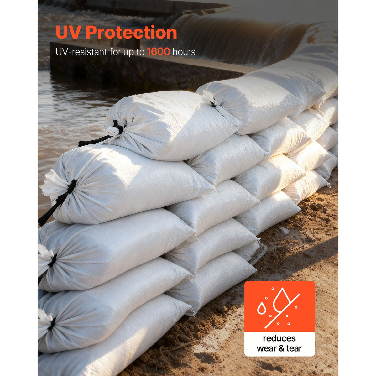 Empty Sandbags, 1000 Packs 16 x 26 in, Heavy Duty Sand Bags Sacks with Ties, 50lb Capacity Woven Polypropylene Sandbags, Tear-Resistant & UV-Resistant Sand Bags for Flood Protection Barrier