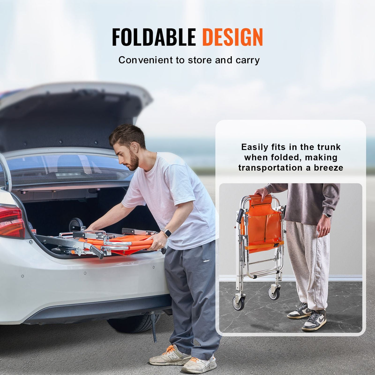 EMS Stair Chair, 350 lbs Load Capacity, Foldable Aluminum Emergency Stair Climbing Wheelchair with 2 Wheels, Portable Stair Lift Chair Ambulance Firefighter Evacuation Use for Elderly, Disabled