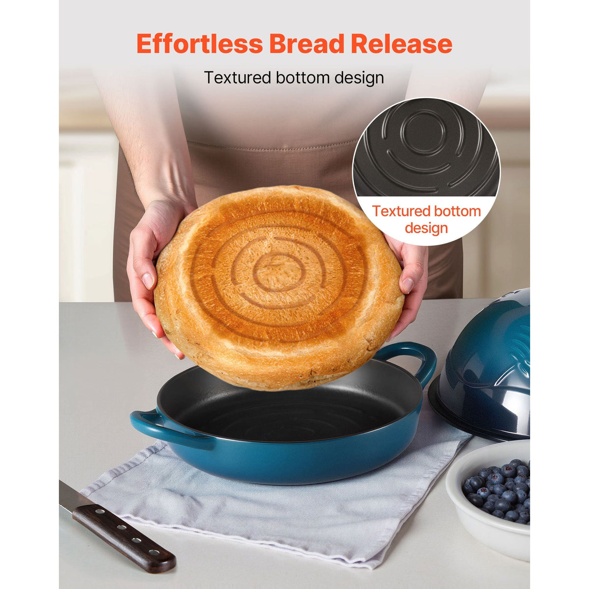Enameled Cast Iron Dutch Oven, 5 Quart Pot for Sourdough Bread Baking, Heavy-Duty Cookware Pan with Lid and Dual Handles, Oven Induction Compatible up to 500Fahrenheit, for Cooking Roasting