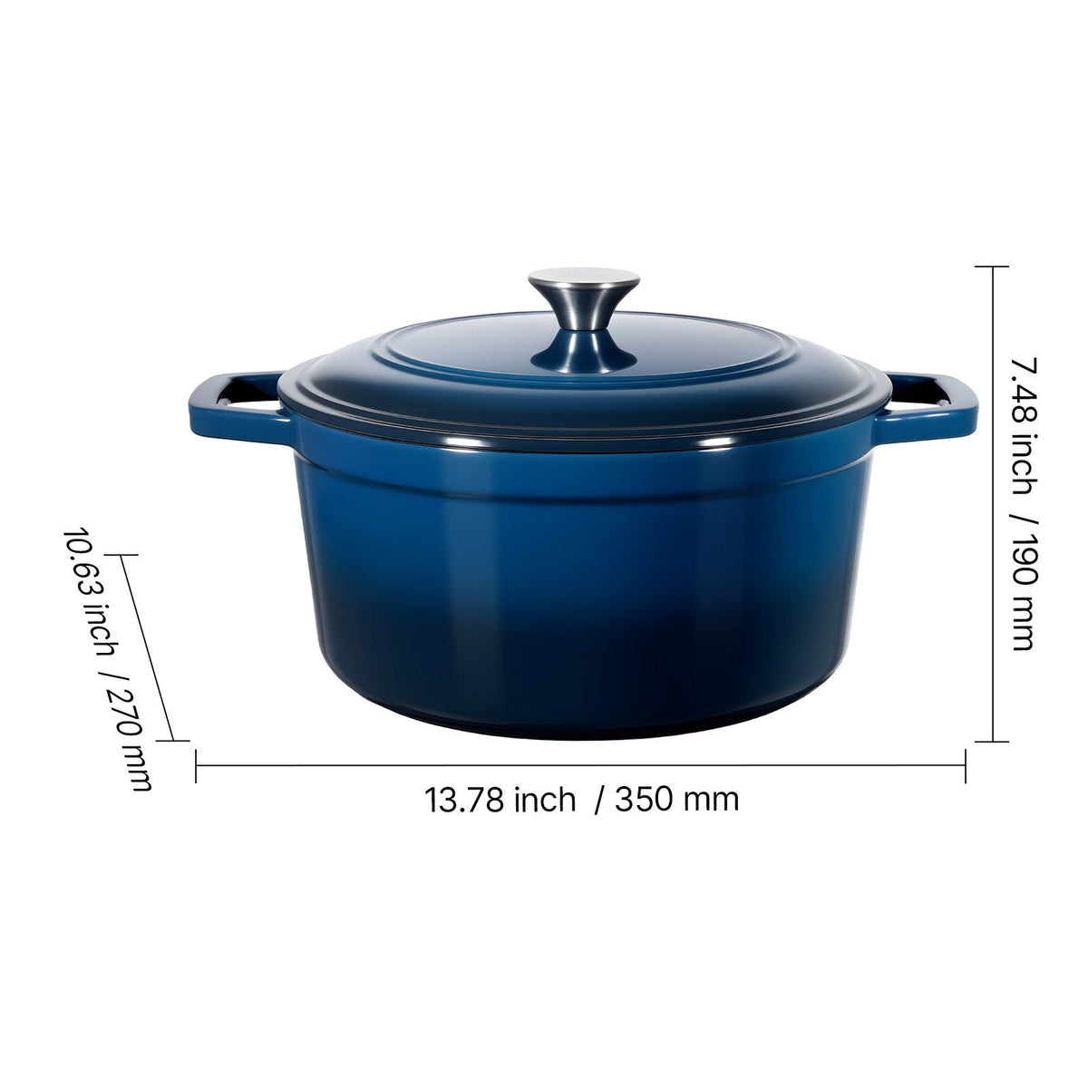 Enameled Cast Iron Dutch Oven, 6 Quart Pot with Lid and Dual Handles, Heavy-Duty Durable Cookware Pan, Oven Induction Compatible up to 500 F, for Braising, Stews, Roasting, Bread Baking, Blue