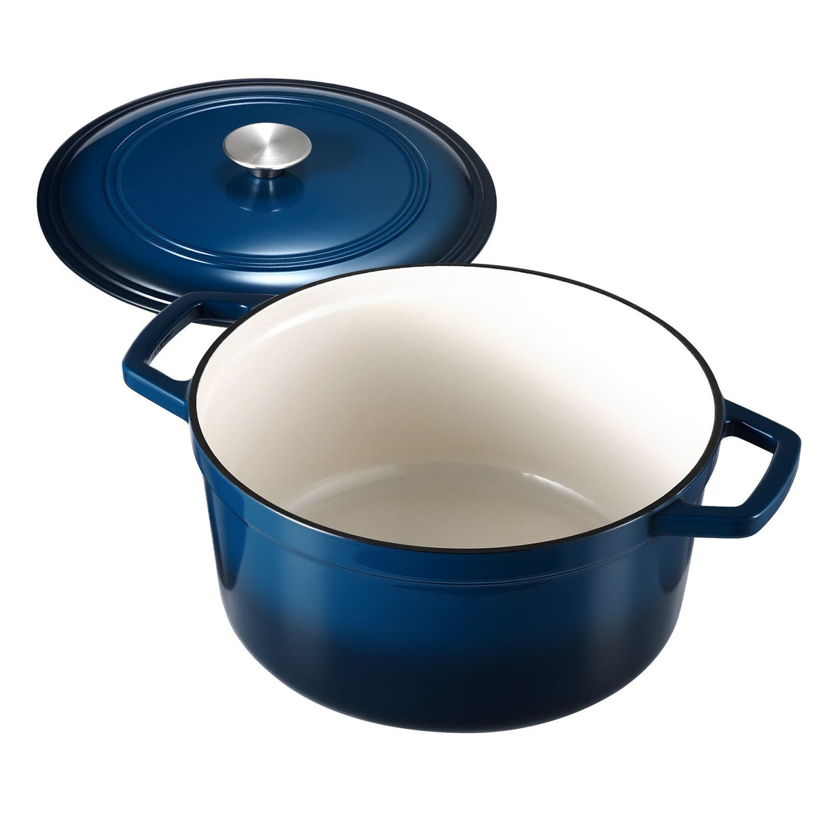 Enameled Cast Iron Dutch Oven, 6 Quart Pot with Lid and Dual Handles, Heavy-Duty Durable Cookware Pan, Oven Induction Compatible up to 500 F, for Braising, Stews, Roasting, Bread Baking, Blue
