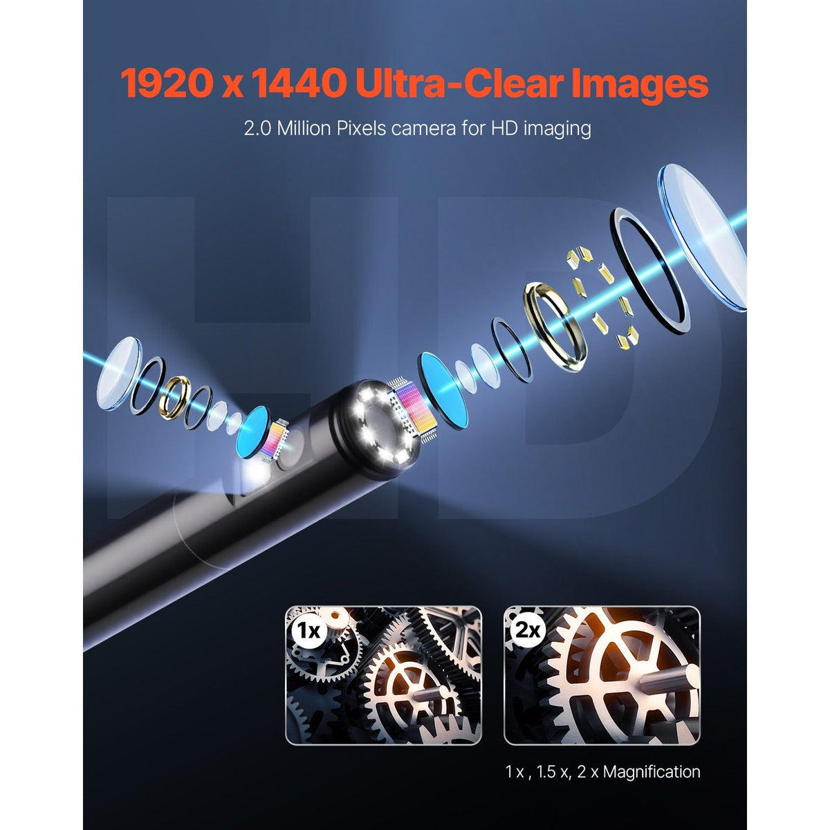 Endoscope Camera with Light, Dual Lens Borescope for Android & IOS, 1920P HD Inspection Camera with 8 + 1 LED Light, 2X Zoom, 16.4FT Snake Cable, IP67 Waterproof Snake Camera for Auto, Plumbing