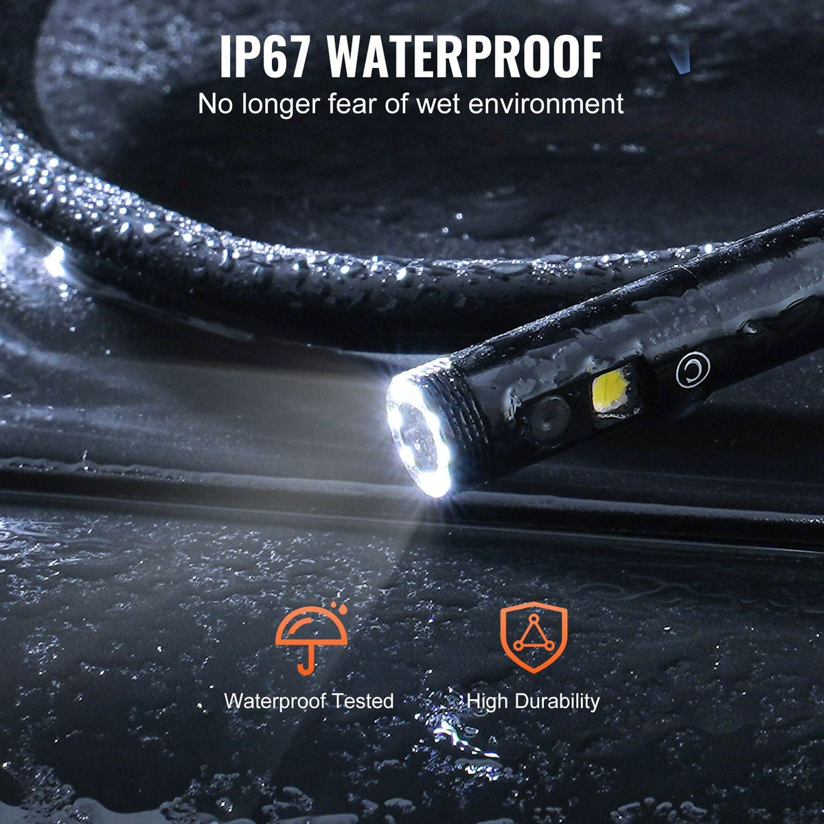 Endoscope Camera with Light, Dual Lens Borescope with 49.2FT Semi-Rigid Cable, 4.3" Screen 1080P Inspection Camera, 8 + 1 LED Lights, 4X Zoom, IP67 Waterproof Snake Camera for Auto, Plumbing