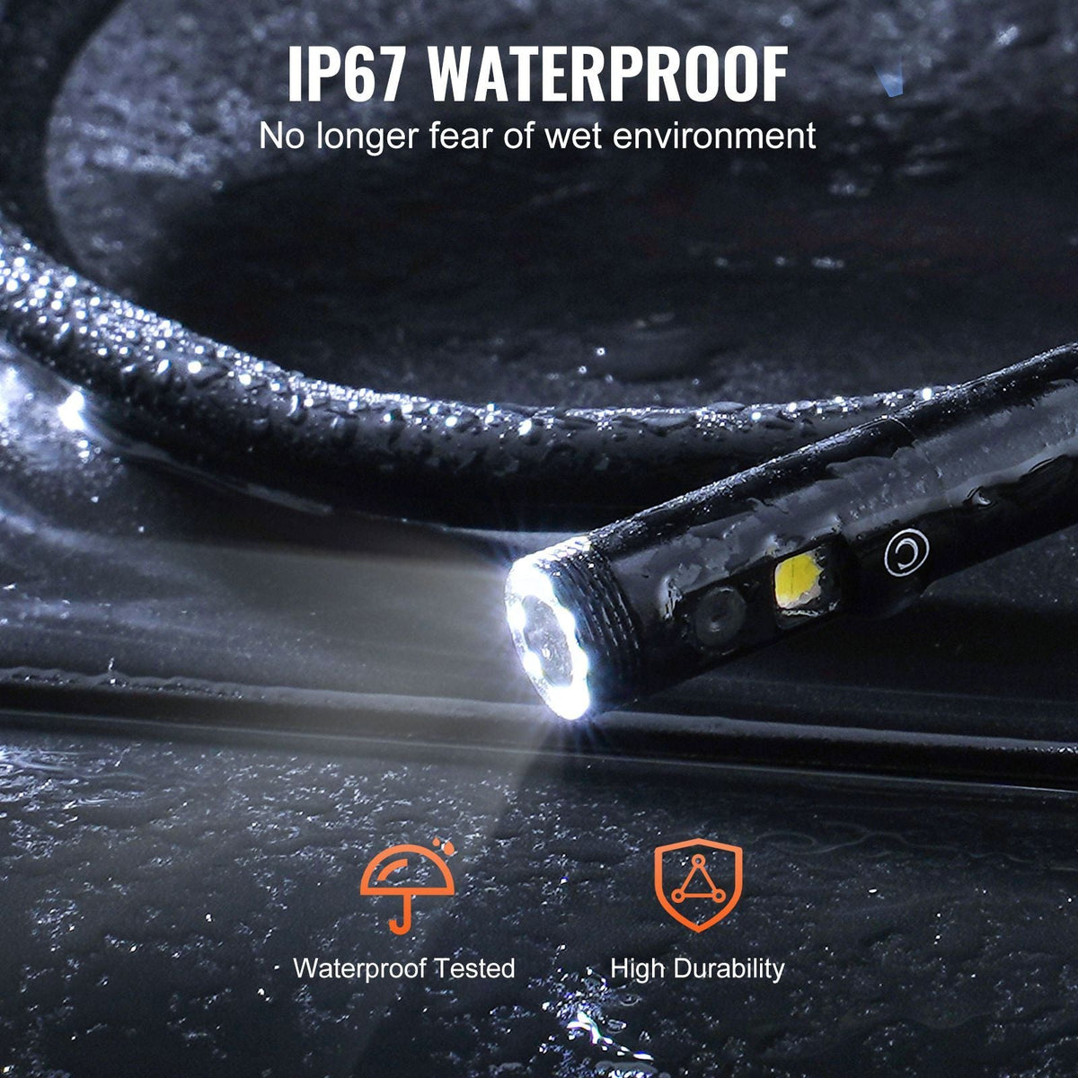 Endoscope Camera with Light, Triple Lens Borescope with 49.2FT Semi-Rigid Cable, 5" Screen 1080P Inspection Camera, 8 + 2 LED Lights, IP67 Waterproof Snake Camera for Auto, Plumbing (32GB Card)
