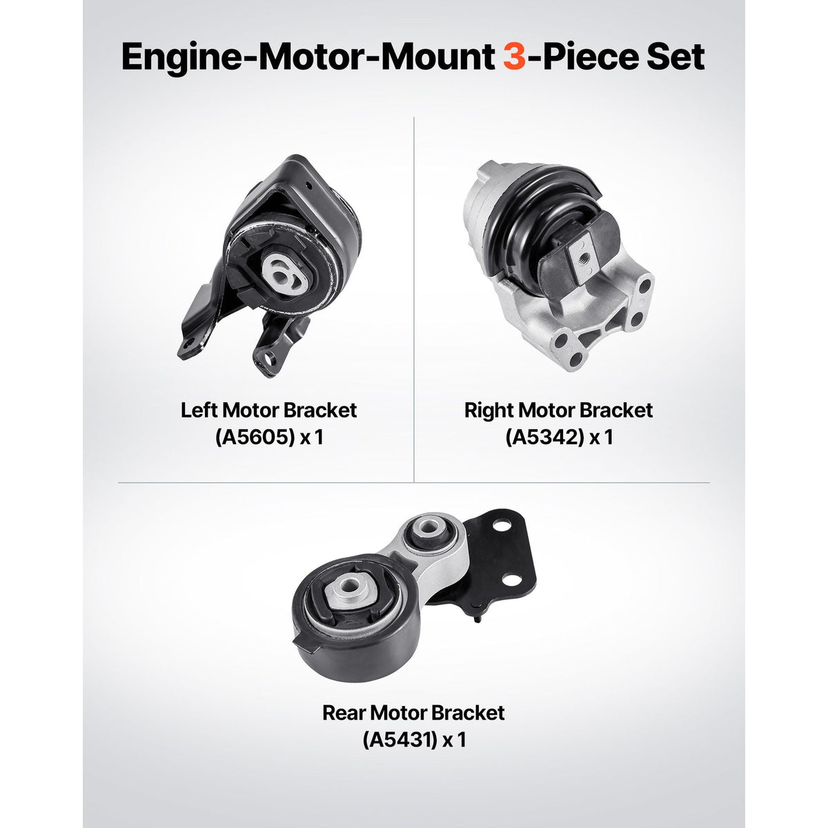 Engine and Transmission Motor Mount Kit Replacement, Set of 3, Compatible with 2007–2014 Ford Edge 3.5L, Replace OE# A5342, A5431, A5605, Secure Support