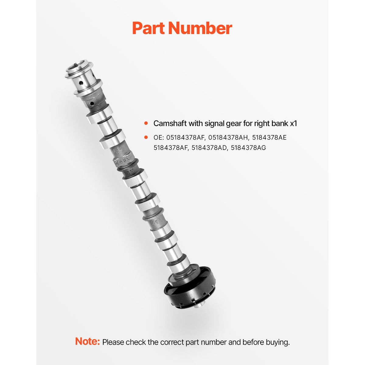 Engine Camshaft, 05184378AF 05184378AH 5184378AE 5184378AF 5184378AD 5184378AG Cam Replacement, Fit 2018 Jeep Wrangler JK, 2011-2019 Dodge Journey, 2013-2018 Ram 1500, 2012 Ram C/V Base, 3.6L V6