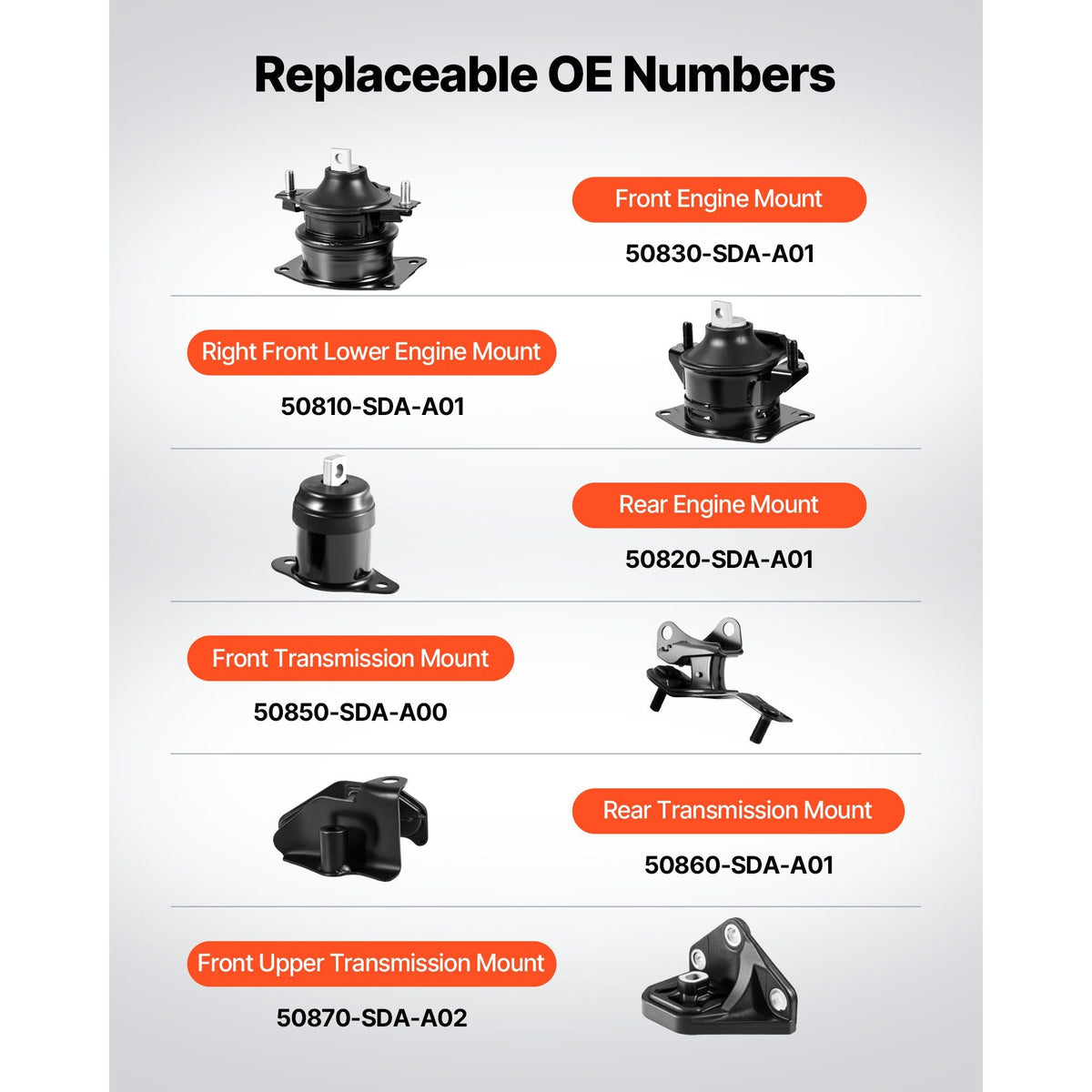 Engine Motor Mount and Transmission Mount Kit Replacement, Set of 6, Compatible with 2003–2007 Honda Accord 2.4L L4, Replace OE# A4526HY, A4517, A4516, A4510, A4509, A4542, Secure Support