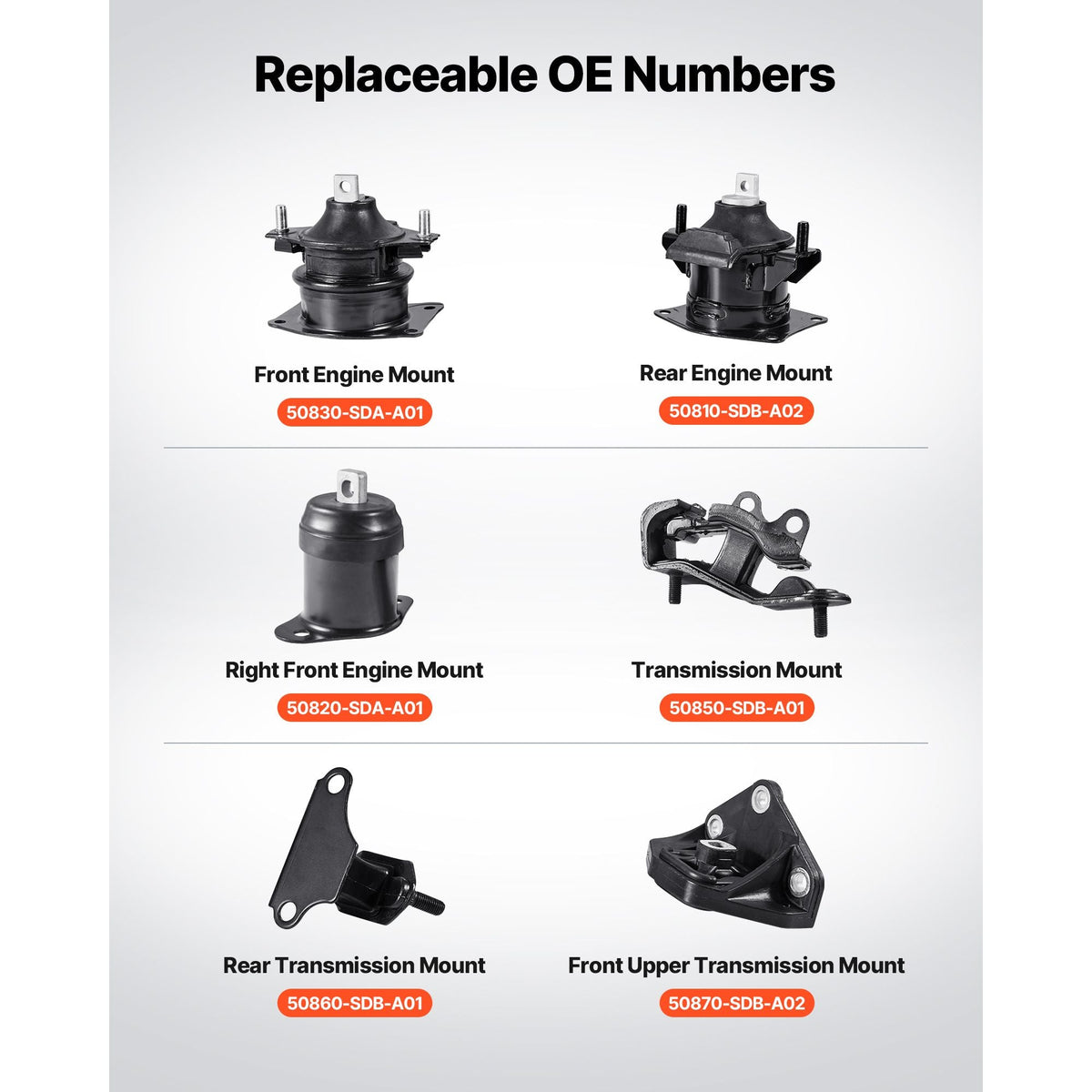 Engine Motor Mount and Transmission Mount Kit Replacement, Set of 6, Compatible with 2003–2007 Honda Accord 3.0L V6, Replace OE# A4526HY, A4517, A4527HY, A4524, A4544, A4525, Secure Support