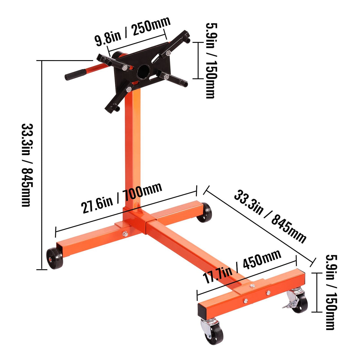 Engine Stand, 750 lbs (3/8 Ton) Rotating Engine Motor Stand with 360 Degree Adjustable Head, Cast Iron Motor Hoist Dolly, 4-Caster, 4 Adjustable Arms, for Vehicle Maintenance, Auto Repair