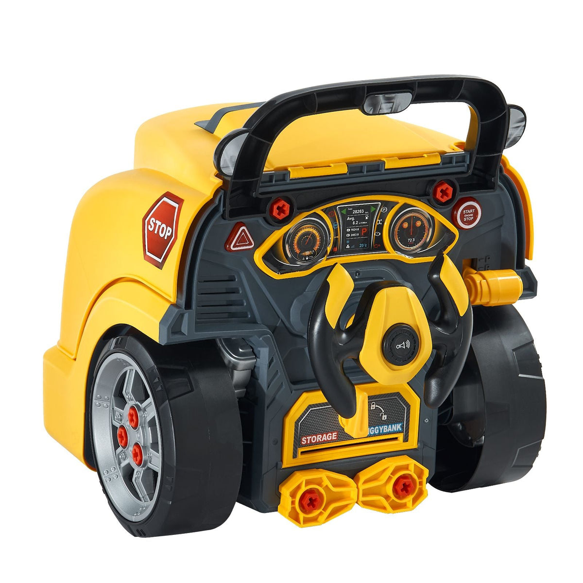 Engine Toy, 60 Pieces, Kids Mechanic Car Repair Set with Removable Parts, Lights and Sounds, Steering Wheel and Horn, Kids Mechanic Workshop Set for Toddler Ages 3 Years and Up, Yellow