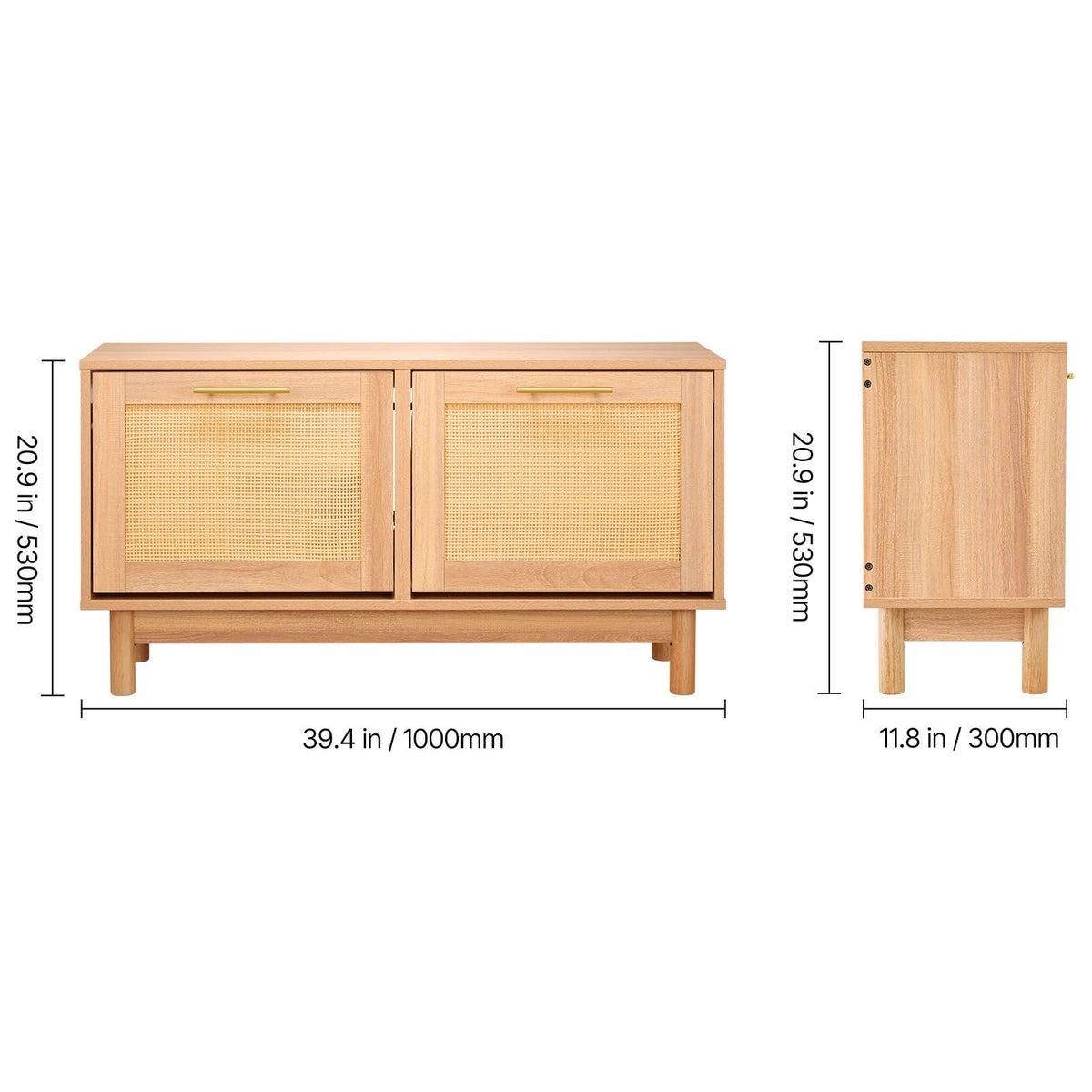 Entryway Shoe Bench, 39.4 x 11.8 x 20.9 Inch Rattan-Like Shoes Bench with 2 Flip Drawers, 300lbs Shoe Storage Rack with 4 Compartments and 2 Rattan Doors, for Hallway, Living Room, Bedroom