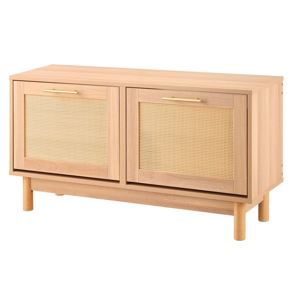 Entryway Shoe Bench, 39.4 x 11.8 x 20.9 Inch Rattan-Like Shoes Bench with 2 Flip Drawers, 300lbs Shoe Storage Rack with 4 Compartments and 2 Rattan Doors, for Hallway, Living Room, Bedroom