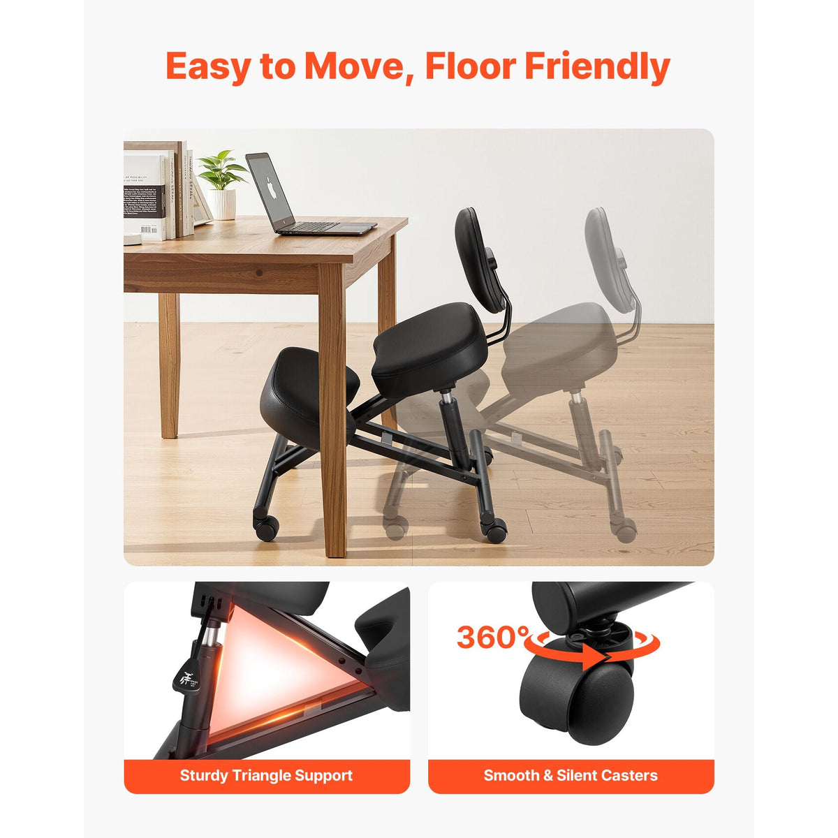 Ergonomic Kneeling Chair with Backrest & Wheels, Mobile X-Shaped Posture Knee Chair with Adjustable Height & Thick Foam Cushions, Relief for Neck or Back Pain for Home, Office, Meditation, Black