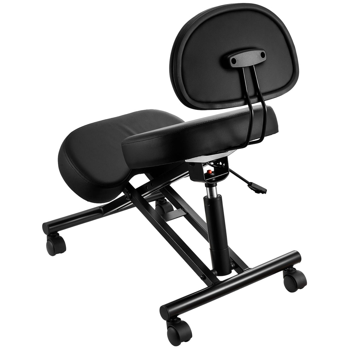 Ergonomic Kneeling Chair with Backrest & Wheels, Mobile X-Shaped Posture Knee Chair with Adjustable Height & Thick Foam Cushions, Relief for Neck or Back Pain for Home, Office, Meditation, Black