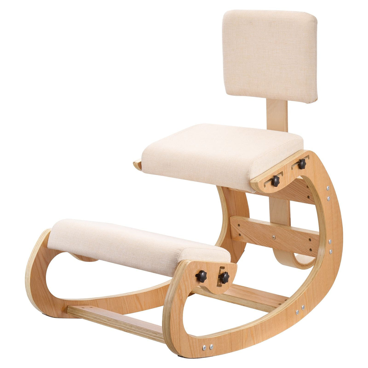 Ergonomic Kneeling Chair, Wooden Posture Knee Chair with Adjustable Thick Foam Cushions, Backrest and Wood Frame, Adjustable Height, Relief for Neck or Back Pain for Home, Office or Meditation