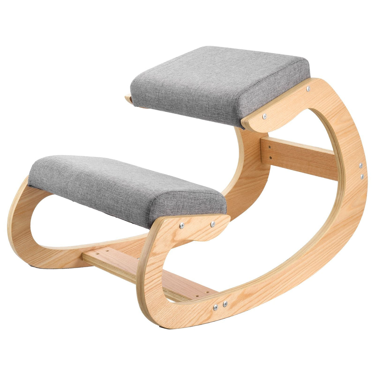 Ergonomic Kneeling Chair, Wooden Posture Knee Chair with Thick Foam Cushions and Solid Wood Frame, Adjustable Height, Natural Relief for Neck or Back Pain for Home, Office or Meditation, Gray