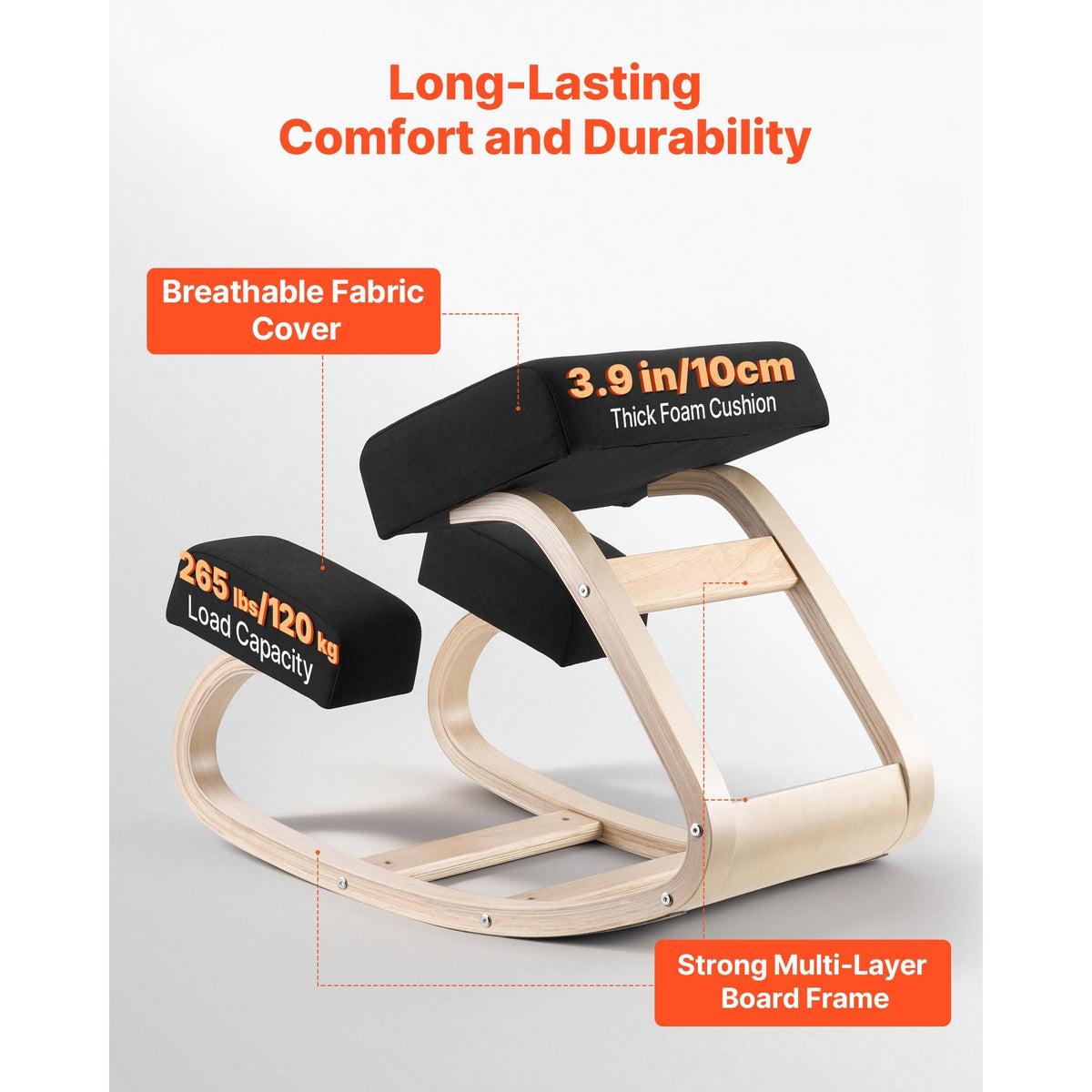 Ergonomic Kneeling Chair, Wooden Posture Knee Chair with Thick Foam Cushions and Solid Wood Frame, Adjustable Height, Natural Relief for Neck or Back Pain, Ideal for Home, Office or Meditation