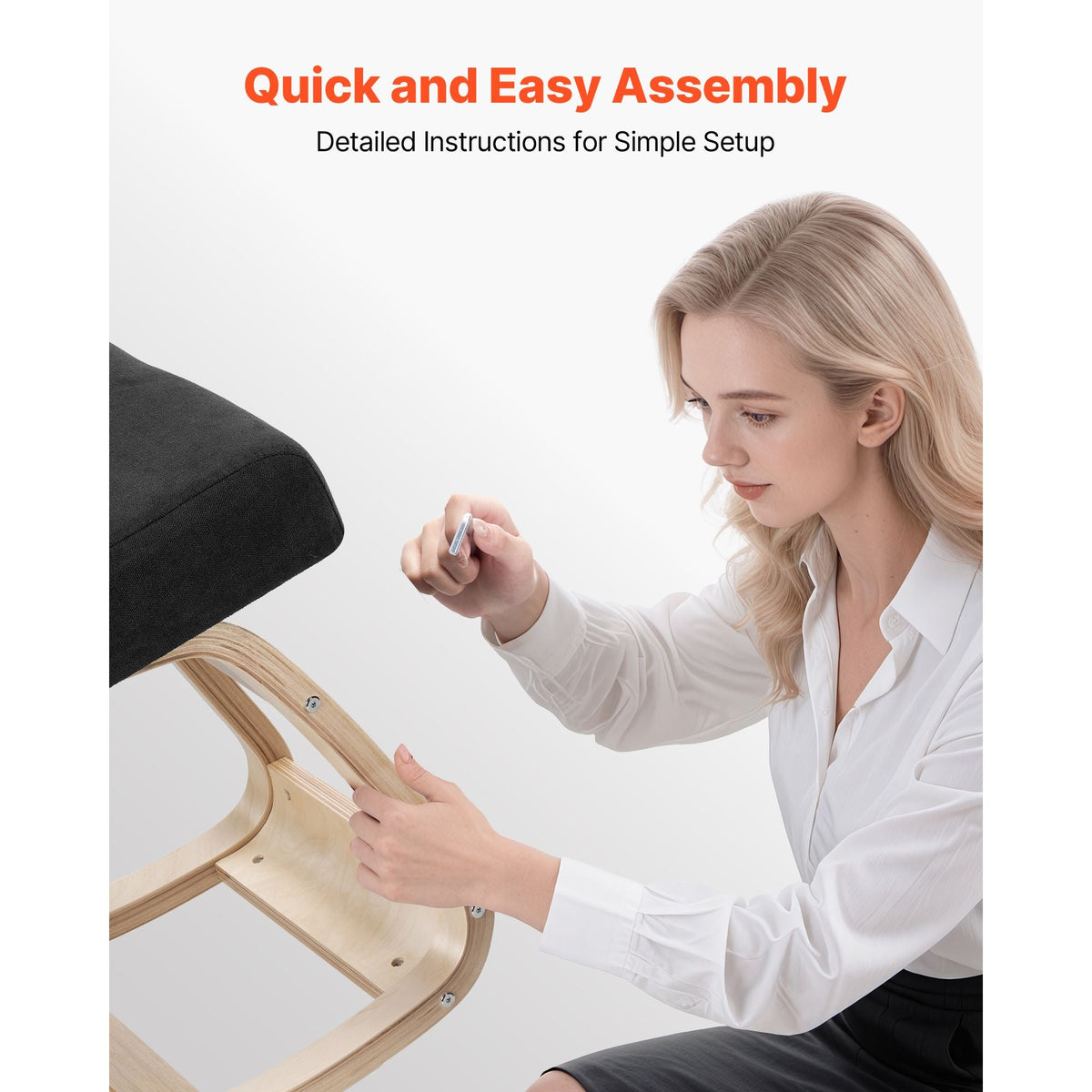 Ergonomic Kneeling Chair, Wooden Posture Knee Chair with Thick Foam Cushions and Solid Wood Frame, Adjustable Height, Natural Relief for Neck or Back Pain, Ideal for Home, Office or Meditation