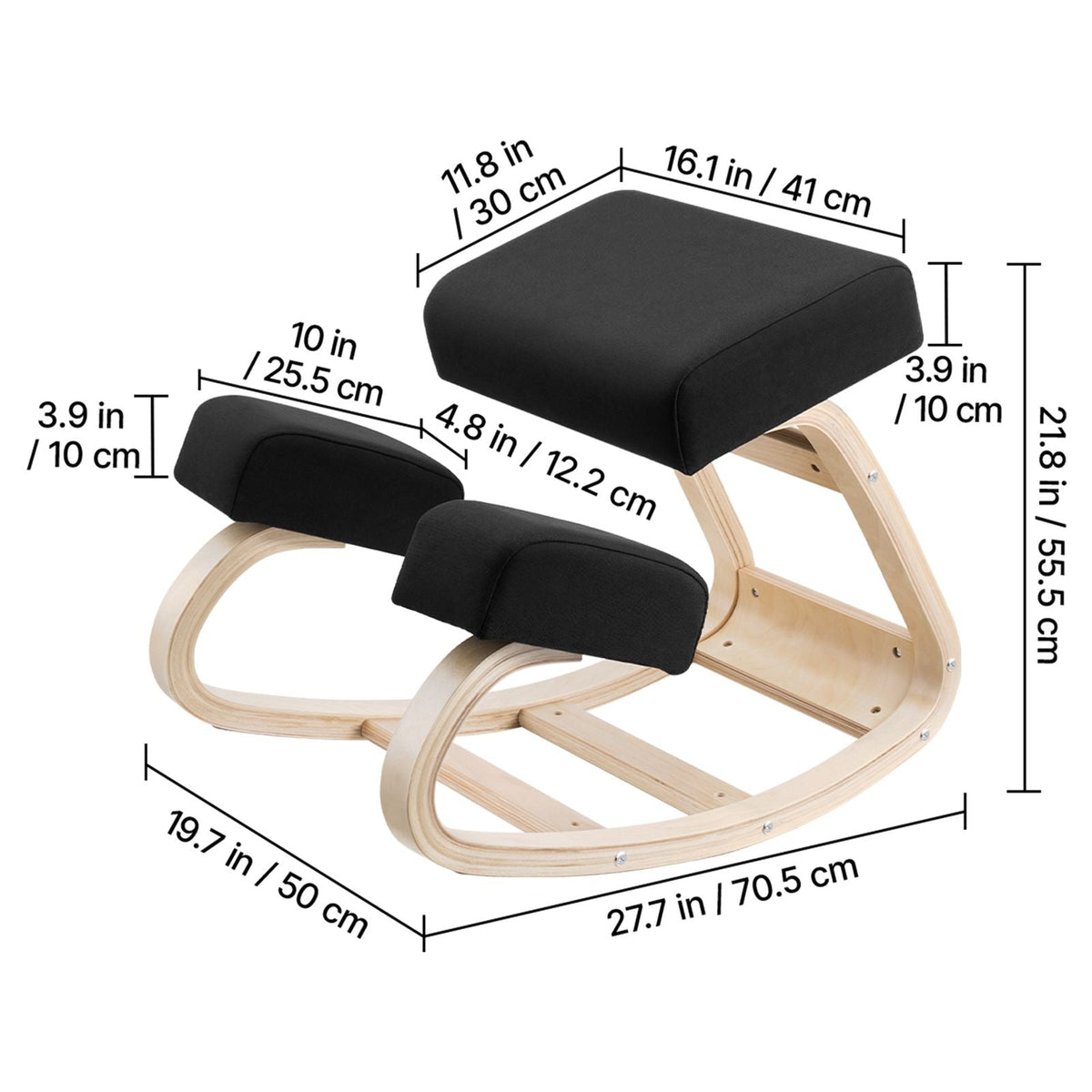Ergonomic Kneeling Chair, Wooden Posture Knee Chair with Thick Foam Cushions and Solid Wood Frame, Adjustable Height, Natural Relief for Neck or Back Pain, Ideal for Home, Office or Meditation