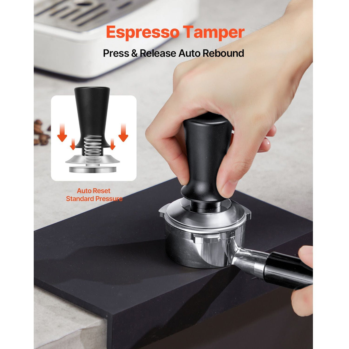 Espresso Tamper 51mm, Spring Loaded Coffee Tamper, 30 lbs Tamper Tool Espresso, Stainless Tamper with Non-Slip Grip