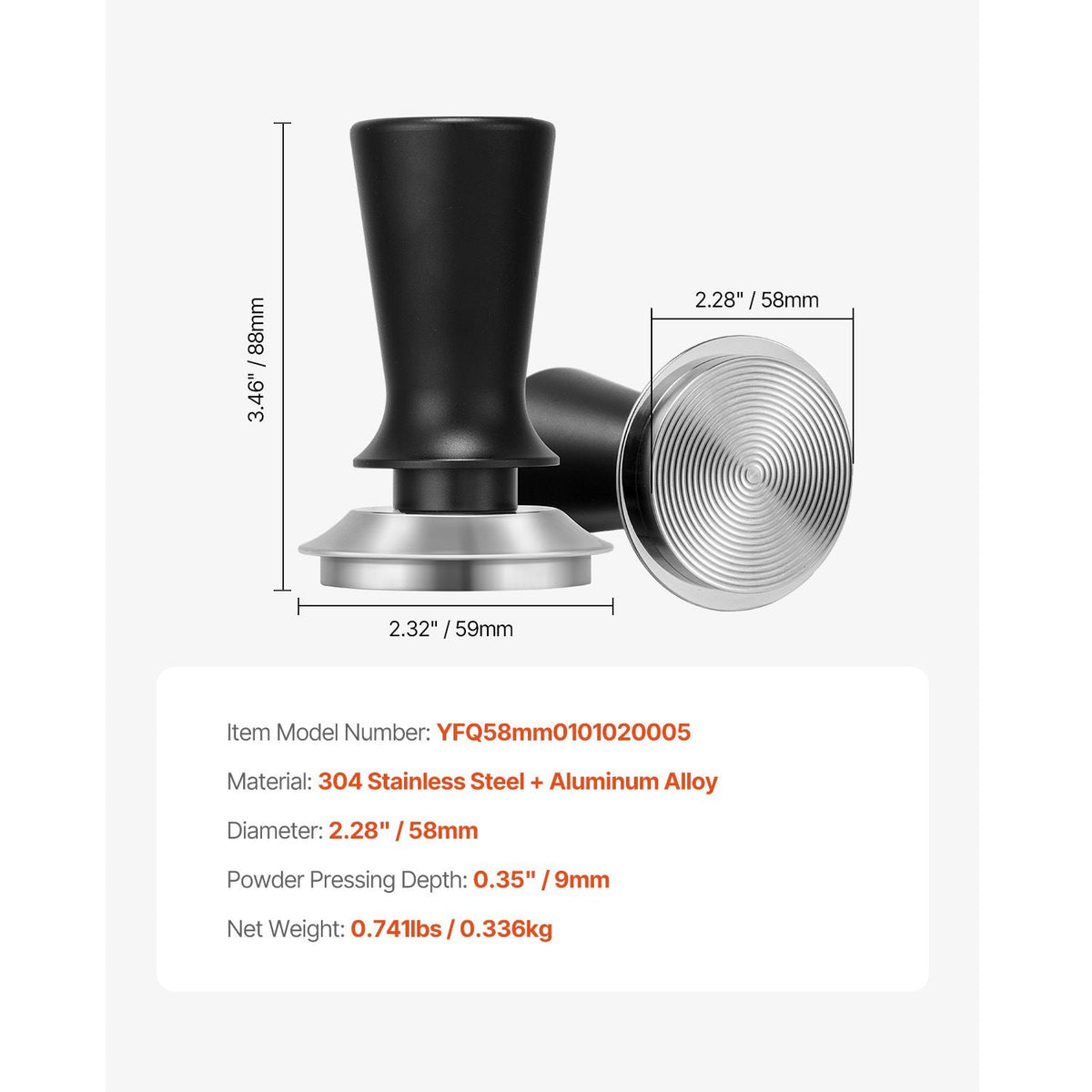 Espresso Tamper 58mm, Spring Loaded Coffee Tamper, 30 lbs Tamper Tool Espresso, Stainless Tamper with Non-Slip Grip