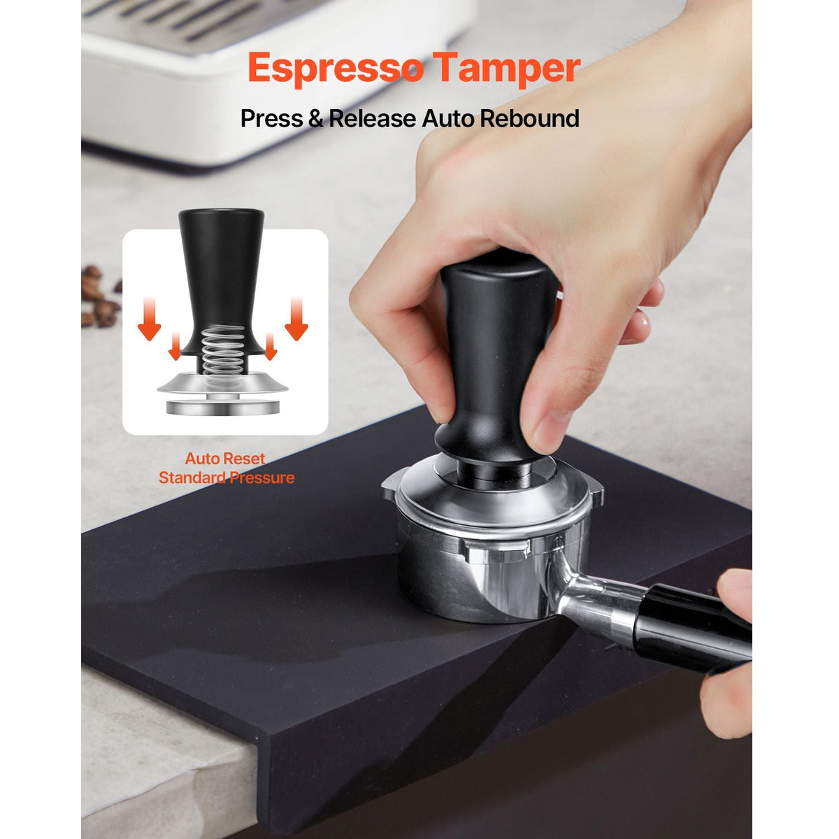 Espresso Tamper 58mm, Spring Loaded Coffee Tamper, 30 lbs Tamper Tool Espresso, Stainless Tamper with Non-Slip Grip