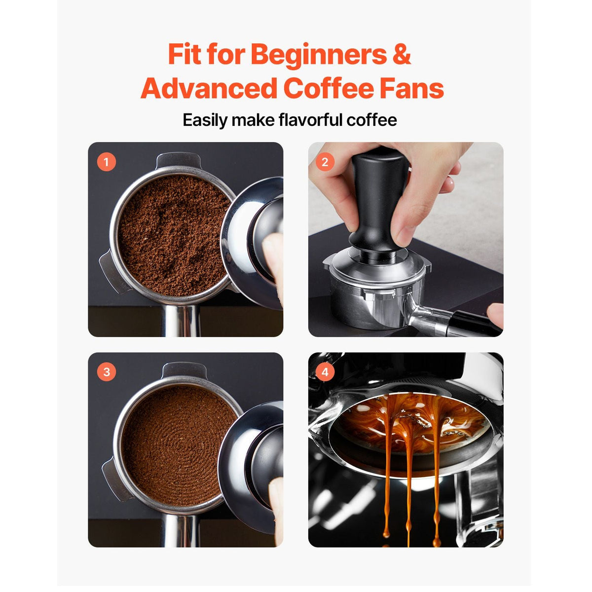 Espresso Tamper 58mm, Spring Loaded Coffee Tamper, 30 lbs Tamper Tool Espresso, Stainless Tamper with Non-Slip Grip