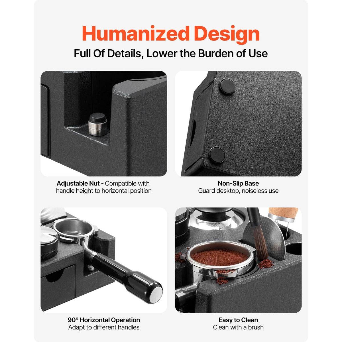 Espresso Tamping Station, ABS Material, 7-in-1 Multifunctional Tamping Station with Detachable Slot, Easy to Clean Espresso Knock Box with Non-Slip Base, Fits for 51-58 mm Handles