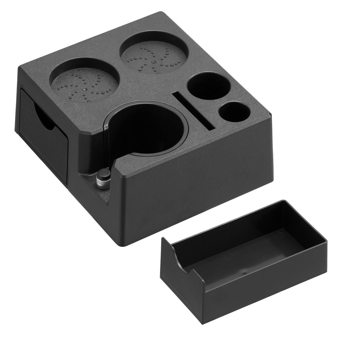 Espresso Tamping Station, ABS Material, 7-in-1 Multifunctional Tamping Station with Detachable Slot, Easy to Clean Espresso Knock Box with Non-Slip Base, Fits for 51-58 mm Handles