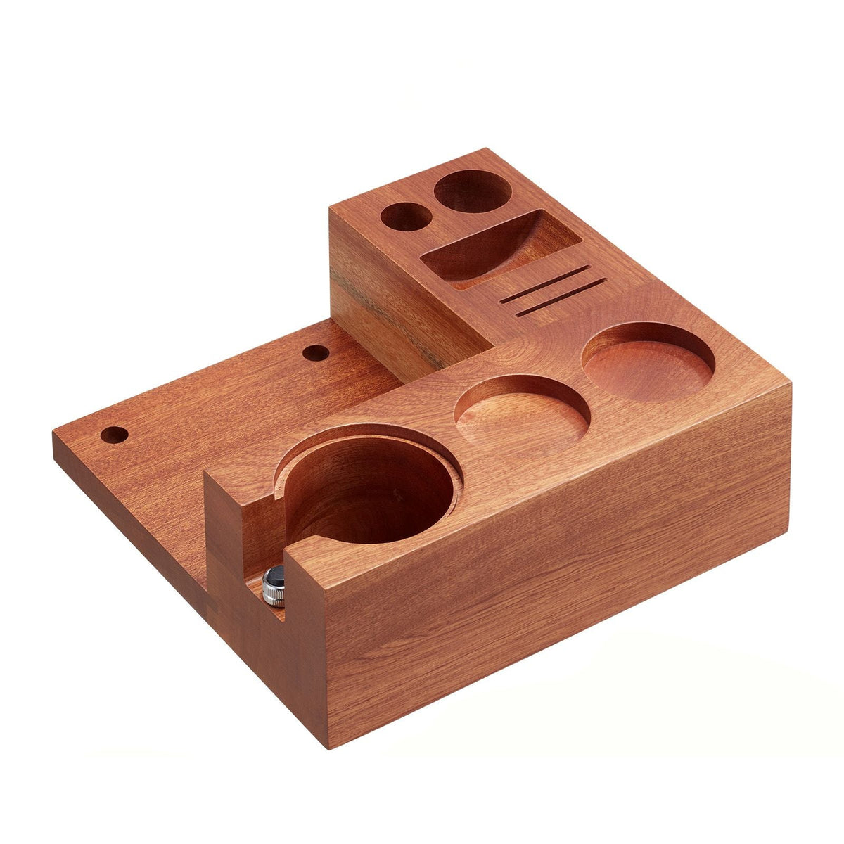 Espresso Tamping Station, Sapele Wood, 9-in-1 Multifunctional Tamping Station with Detachable Slot, Easy to Clean Espresso Knock Box with Non-Slip Base, Fits for 51-58 mm Handles