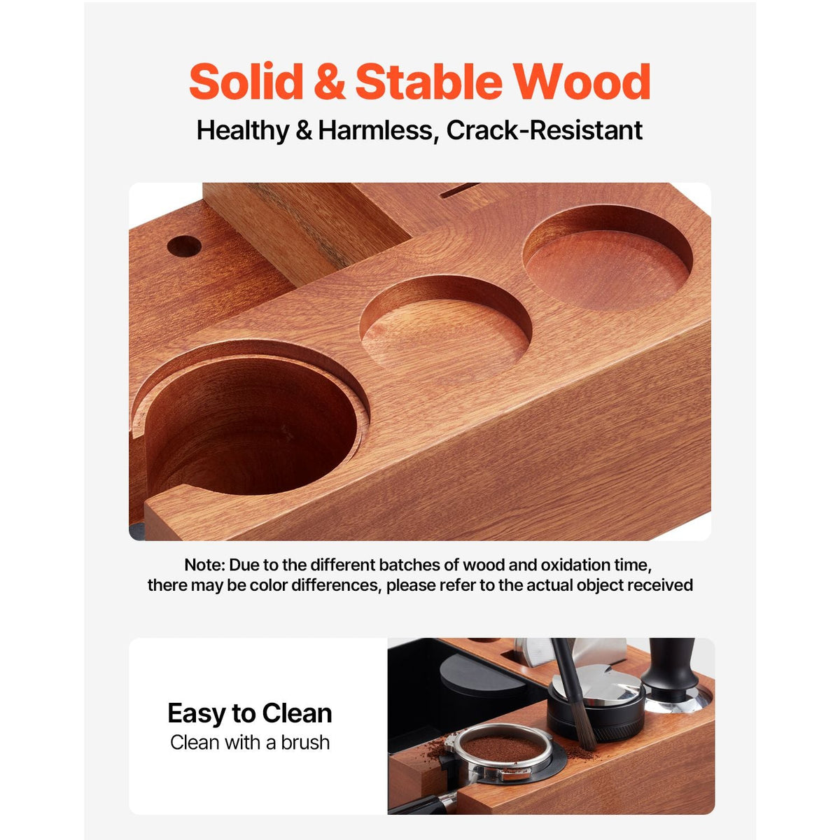 Espresso Tamping Station, Sapele Wood, 9-in-1 Multifunctional Tamping Station with Detachable Slot, Easy to Clean Espresso Knock Box with Non-Slip Base, Fits for 51-58 mm Handles