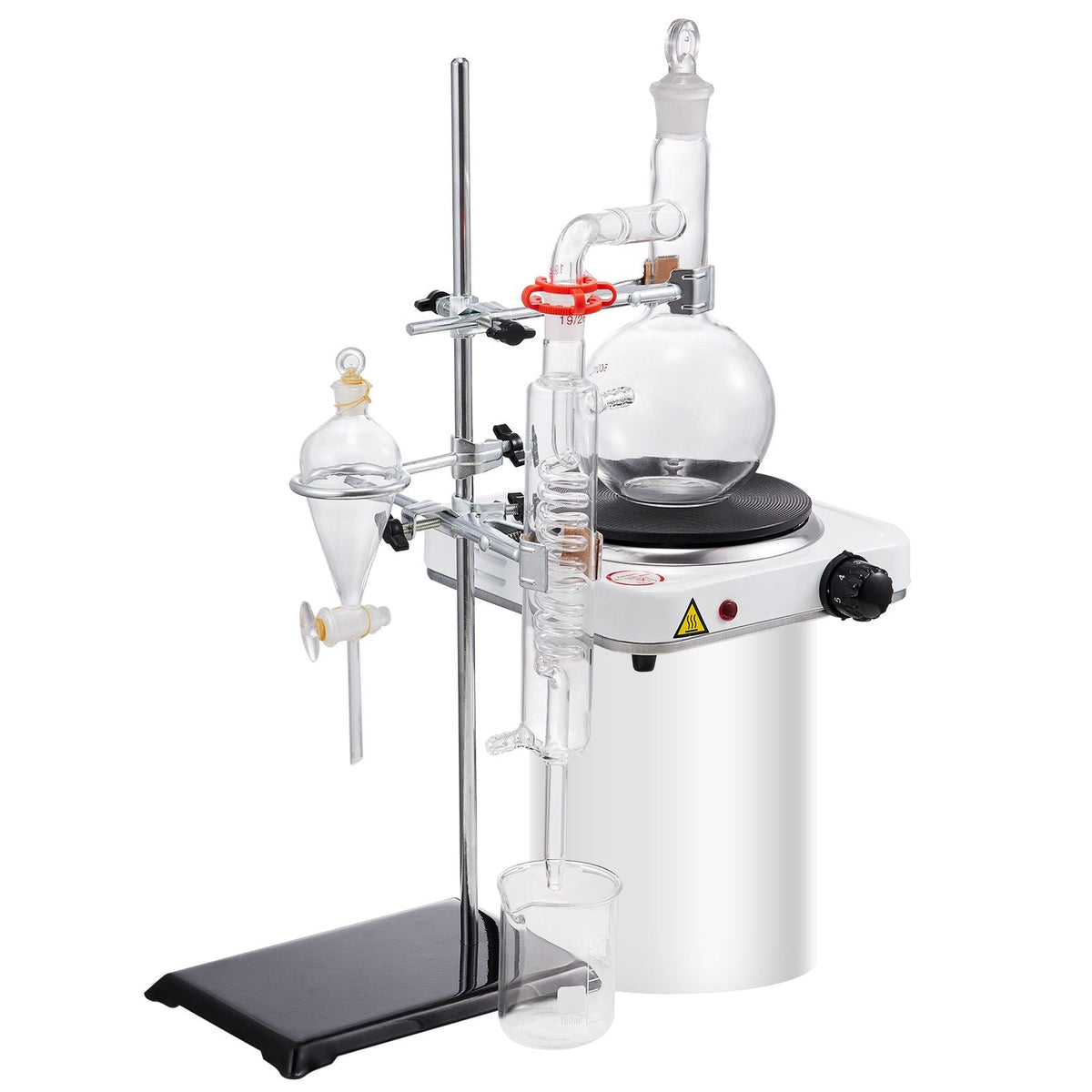 Essential Oil Distillation Kit, 500ml Distillation Apparatus, 3.3 Boro Lab Glassware Distillation Kit with 1000W Heating Plate and 24, 40 Joint, 33 pcs Set