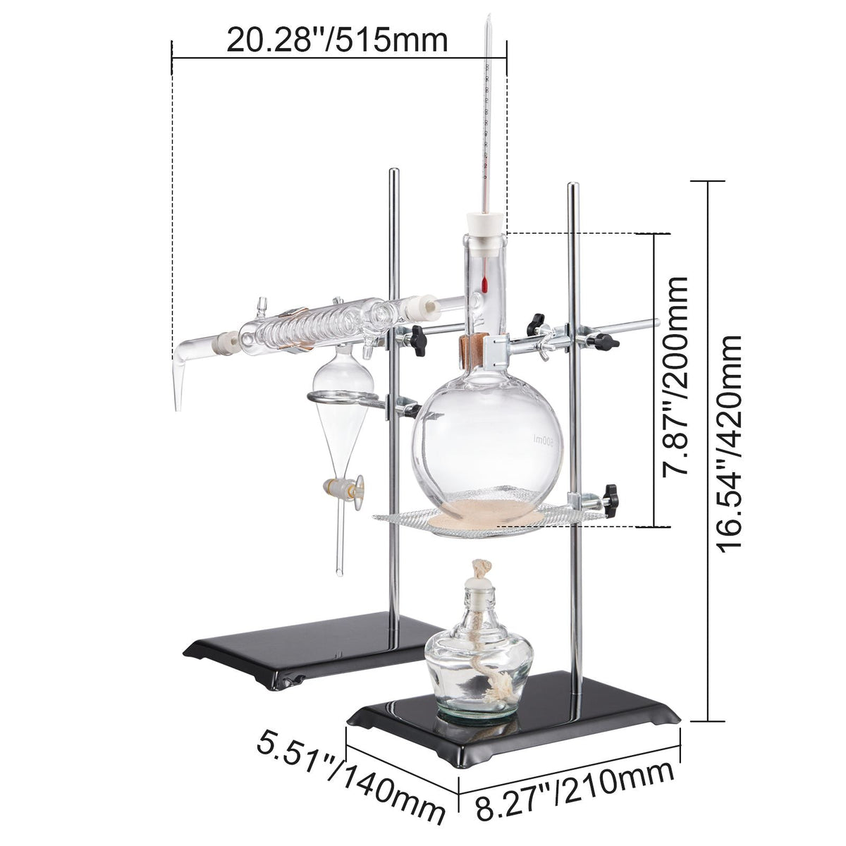 Essential Oil Distillation Kit, 500ml Distillation Apparatus, 3.3 Boro Lab Glassware Distillation Kit with Alcohol Lamp, Ceramic Mesh and 24, 40 Joint, 28 pcs Set