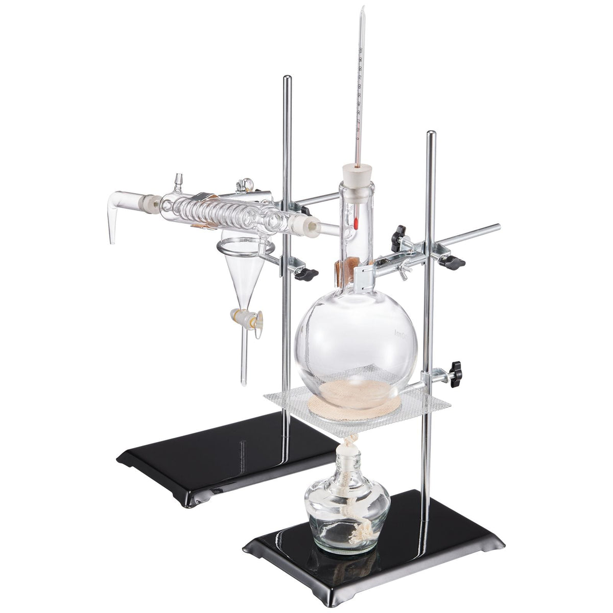 Essential Oil Distillation Kit, 500ml Distillation Apparatus, 3.3 Boro Lab Glassware Distillation Kit with Alcohol Lamp, Ceramic Mesh and 24, 40 Joint, 28 pcs Set