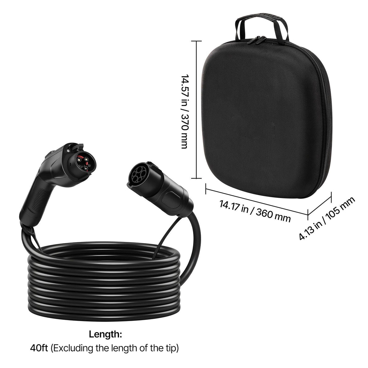 EV Charger Extension Cable, 32Amp 40 ft J1772 Extension Cord Compatible with 120V-240V SAE J1772 Electric Vehicle Chargers, Level 1/Level 2 IP66 Heavy Duty Car Charging Cable with Carrying Bag