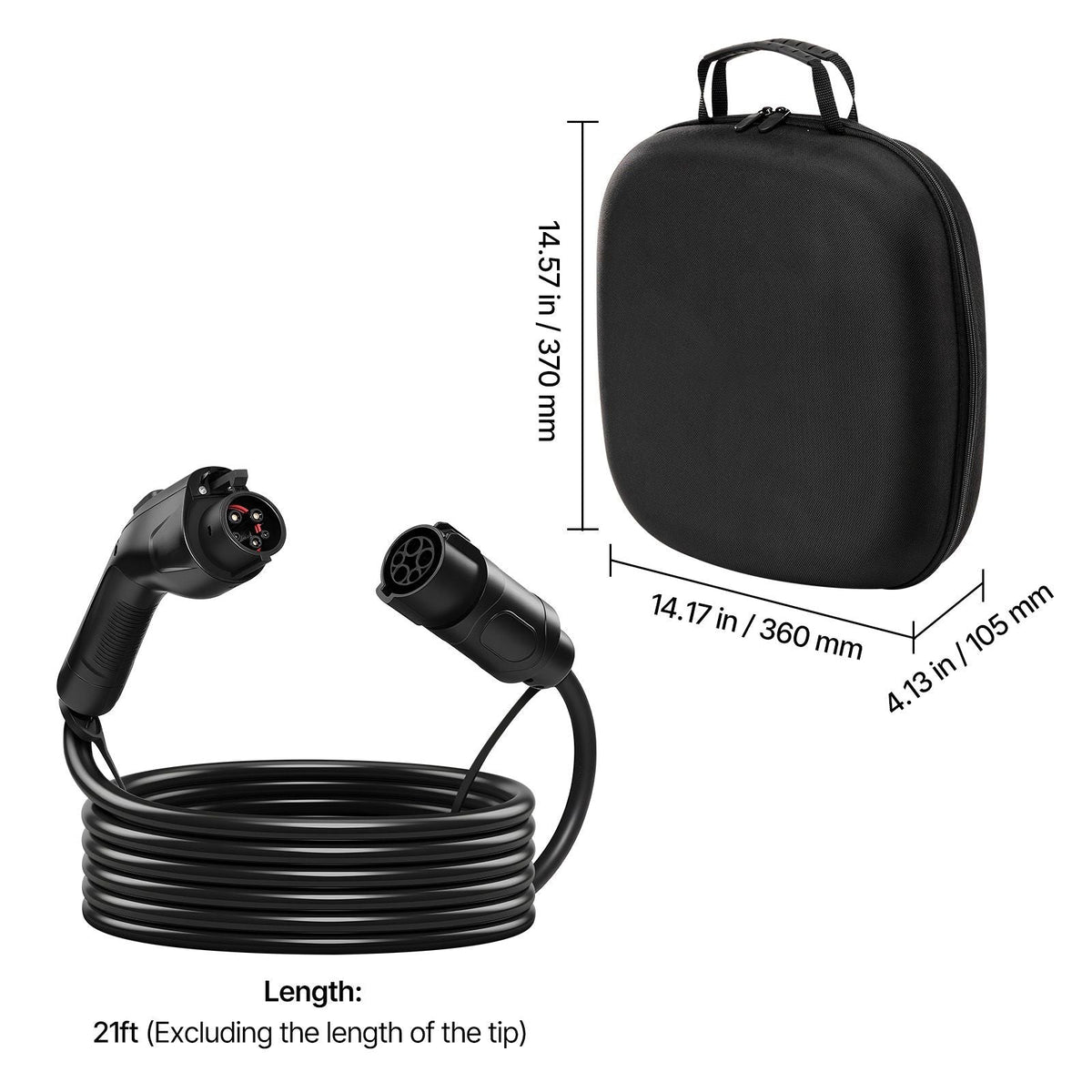 EV Charger Extension Cable, 40Amp 21 ft J1772 Extension Cord Compatible with 120V-240V SAE J1772 Electric Vehicle Chargers, Level 1/Level 2 IP66 Heavy Duty Car Charging Cable with Carrying Bag