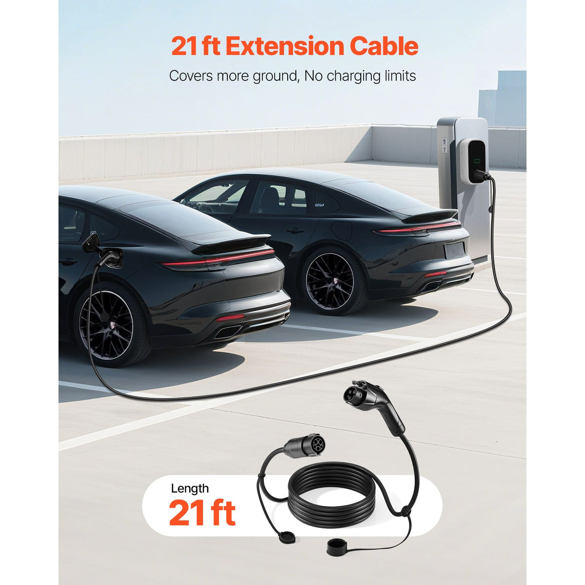 EV Charger Extension Cable, 40Amp 21 ft J1772 Extension Cord Compatible with 120V-240V SAE J1772 Electric Vehicle Chargers, Level 1/Level 2 IP66 Heavy Duty Car Charging Cable with Carrying Bag
